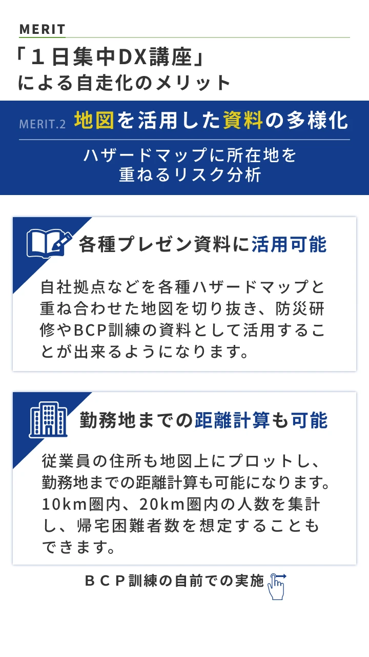 「１日集中DX講座」による自走化のメリット。災害時の意思決定の迅速化
